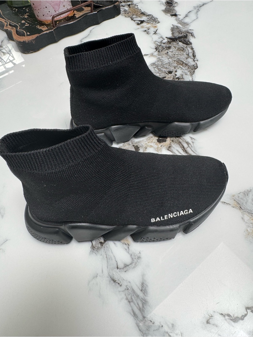 Balenciaga Black Knit Sock Sneaker with Logo